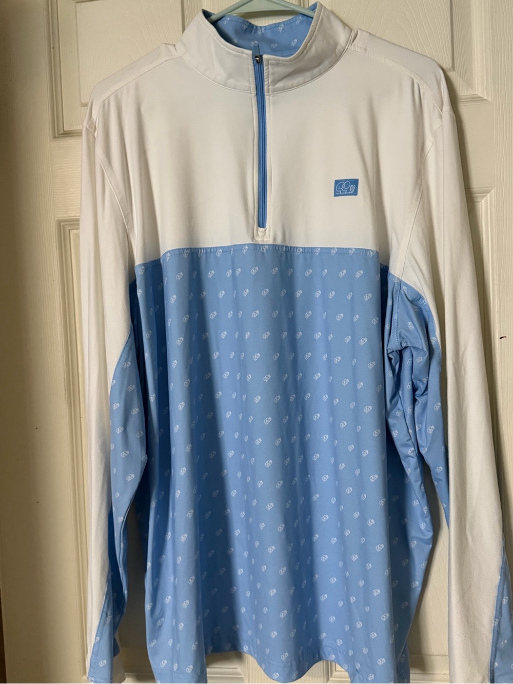 Light Blue and White Men's Quarter-Zip Polo